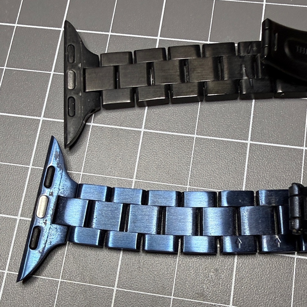 Apple Stainless Steel Link Watch Bands in Blue and Gunmetal - Picture 8 of 8